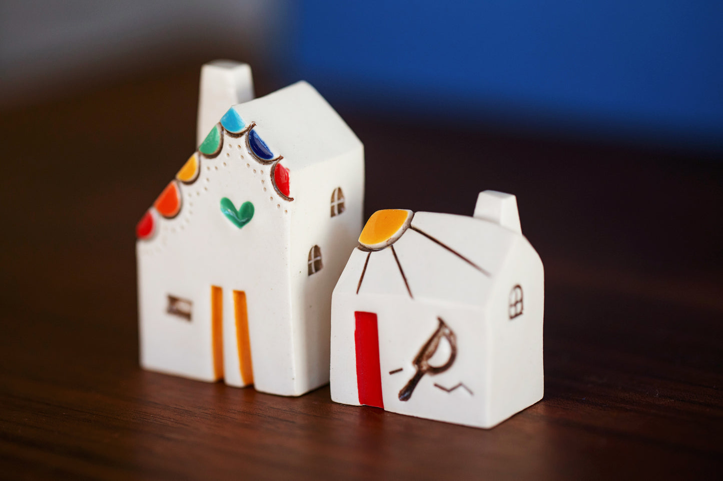 Rainbow Village with Green Heart and Cardinal Bird