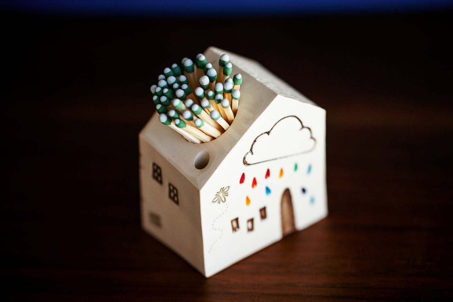Ceramic Cloud Match Striker with Honey Bee and Rainbow Raindrops