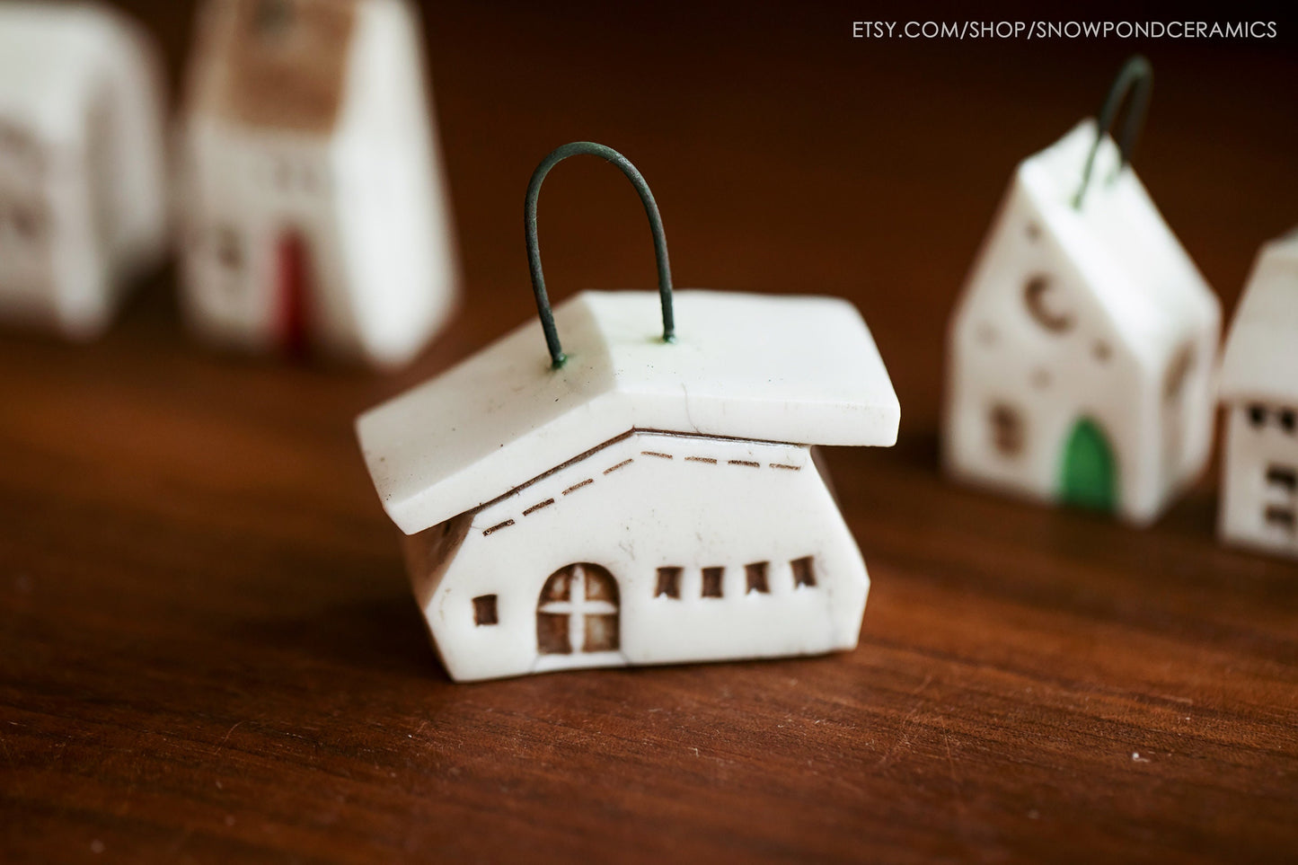 Tiny Ceramic Hanging House Christmas Ornaments - Unique Holiday or Birthday Gift