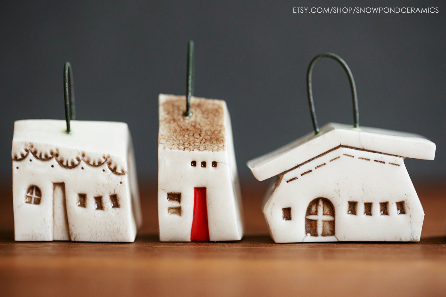 Tiny Ceramic Hanging House Christmas Ornaments - Unique Holiday or Birthday Gift