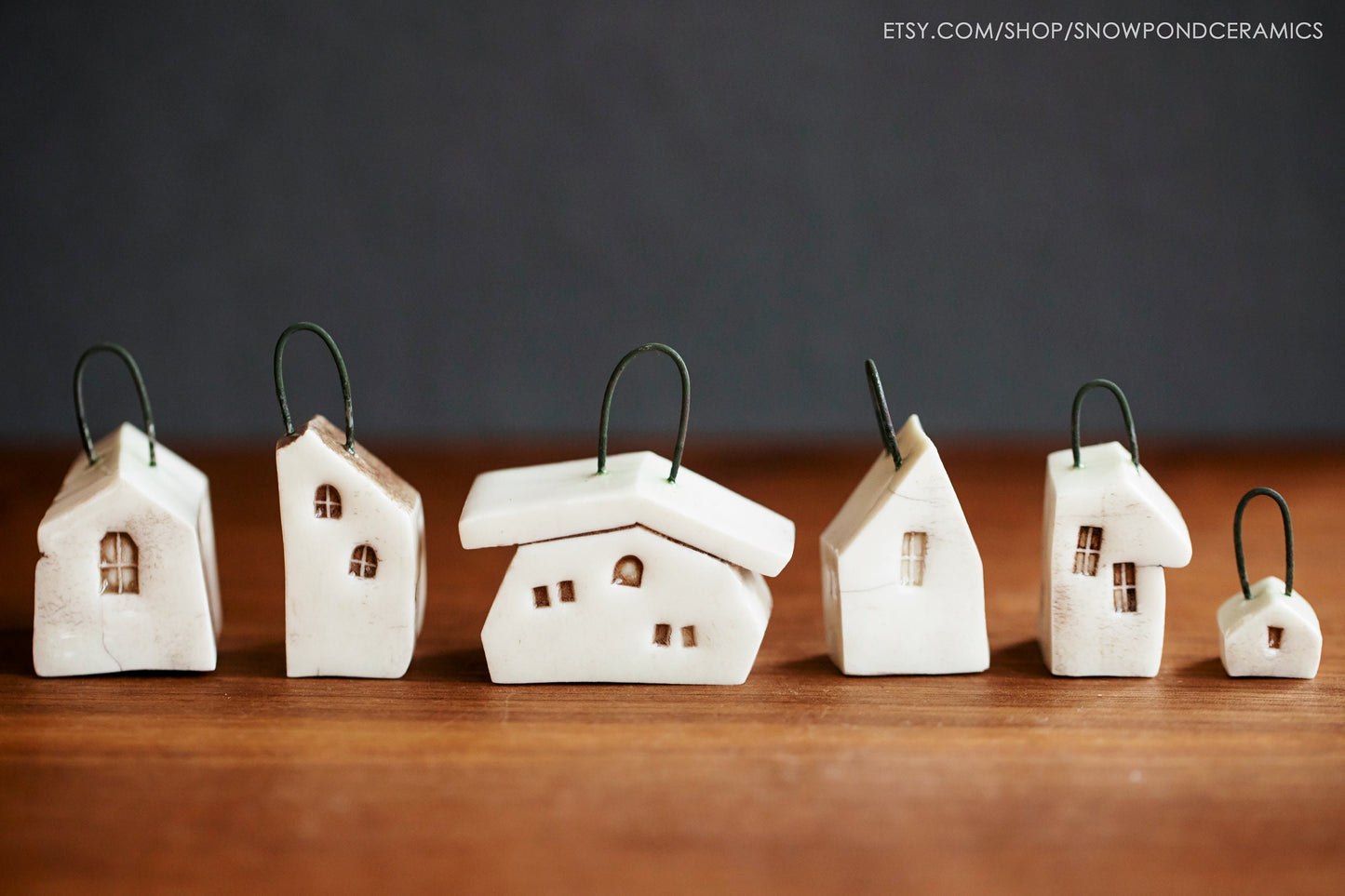 Tiny Ceramic Hanging House Christmas Ornaments - Unique Holiday or Birthday Gift