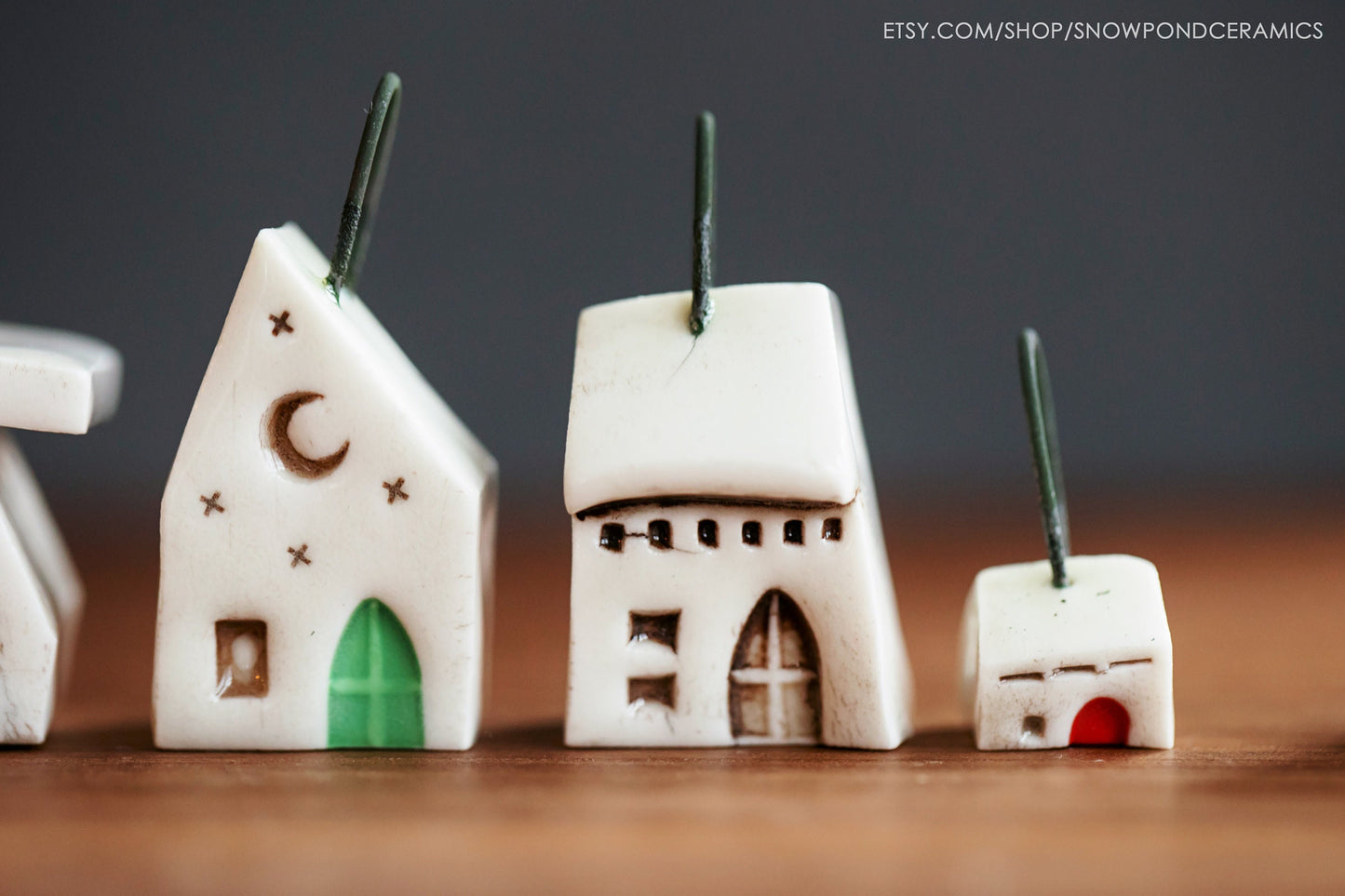 Tiny Ceramic Hanging House Christmas Ornaments - Unique Holiday or Birthday Gift