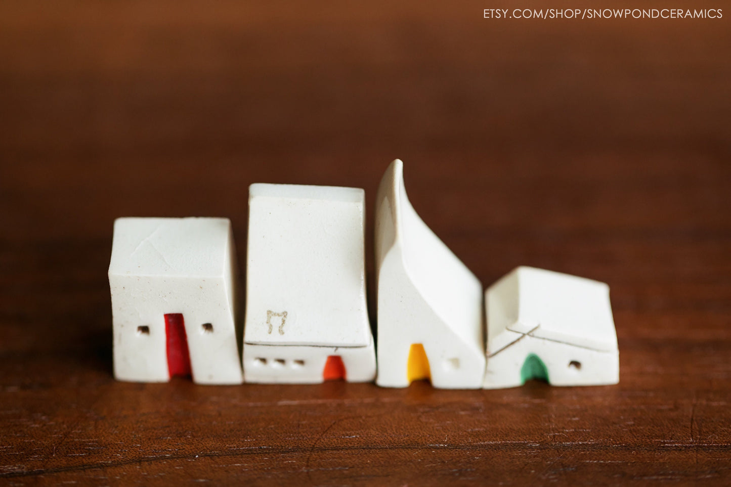 Little Ceramic Rainbow House Village - Modern Village - Colorful Get Well Gift with Secret Cat in Window - Petsitter Gift