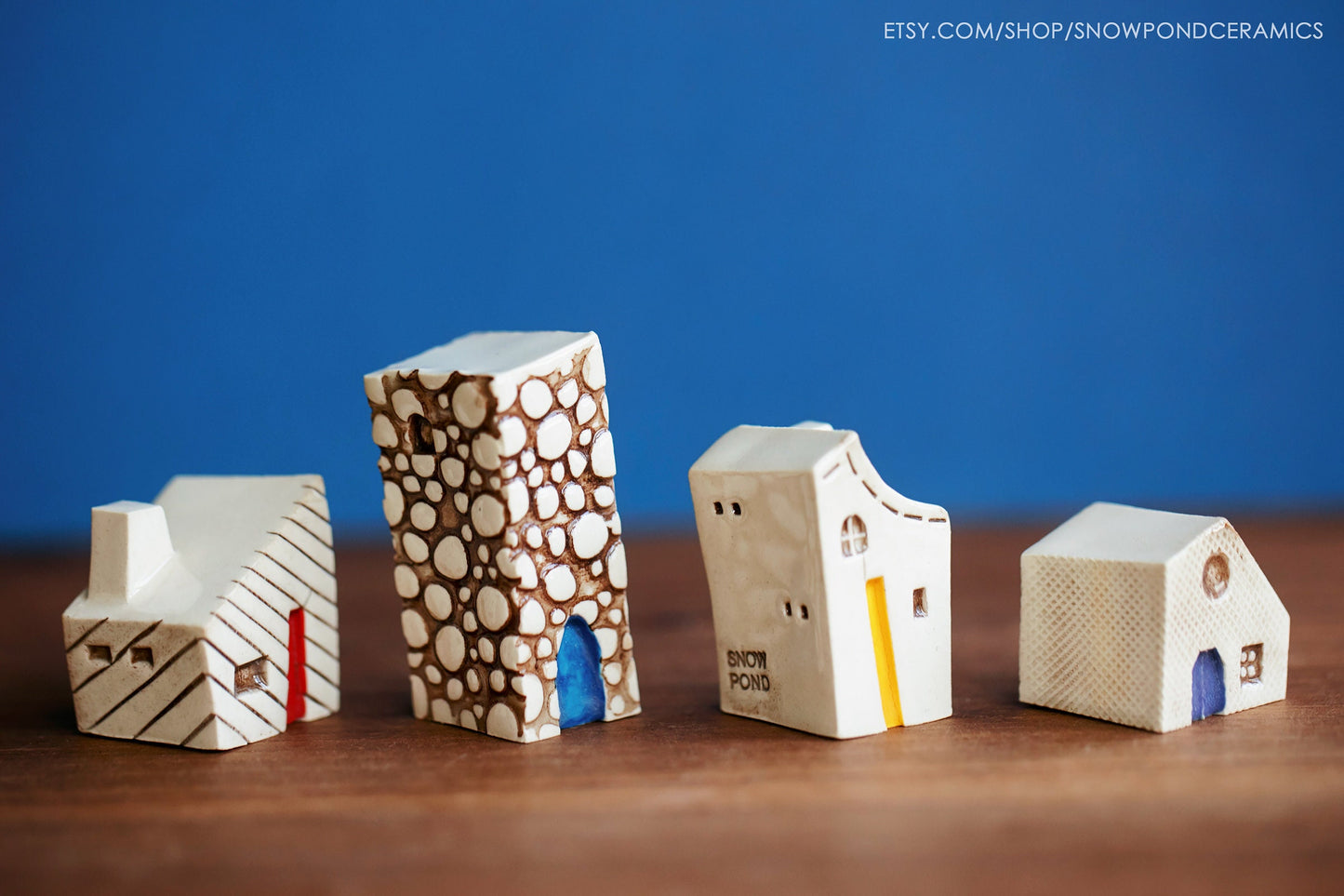 Small Whimsical Ceramic Houses - Old World Village with Cobblestone Miniature Bungalow