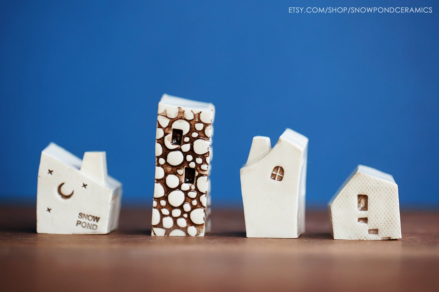 Small Whimsical Ceramic Houses - Old World Village with Cobblestone Miniature Bungalow
