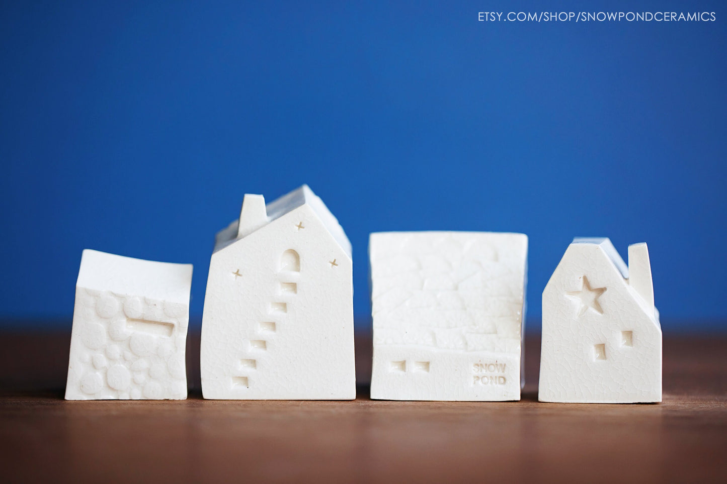Modern White Miniature Ceramic Houses - Unique Handmade Gift - Sun and Moon