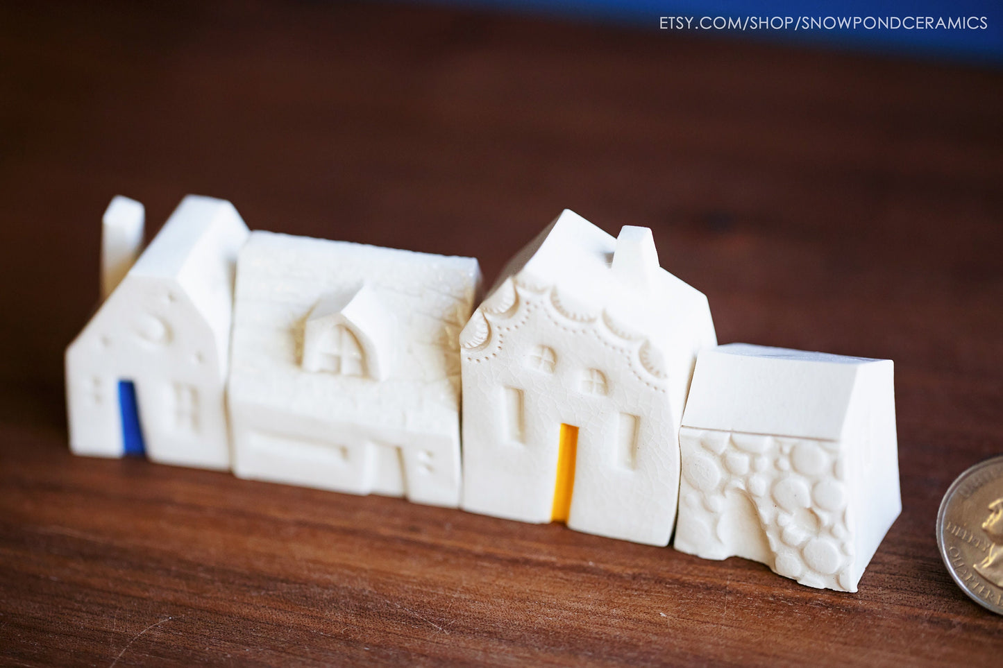 Modern White Miniature Ceramic Houses - Unique Handmade Gift - Sun and Moon