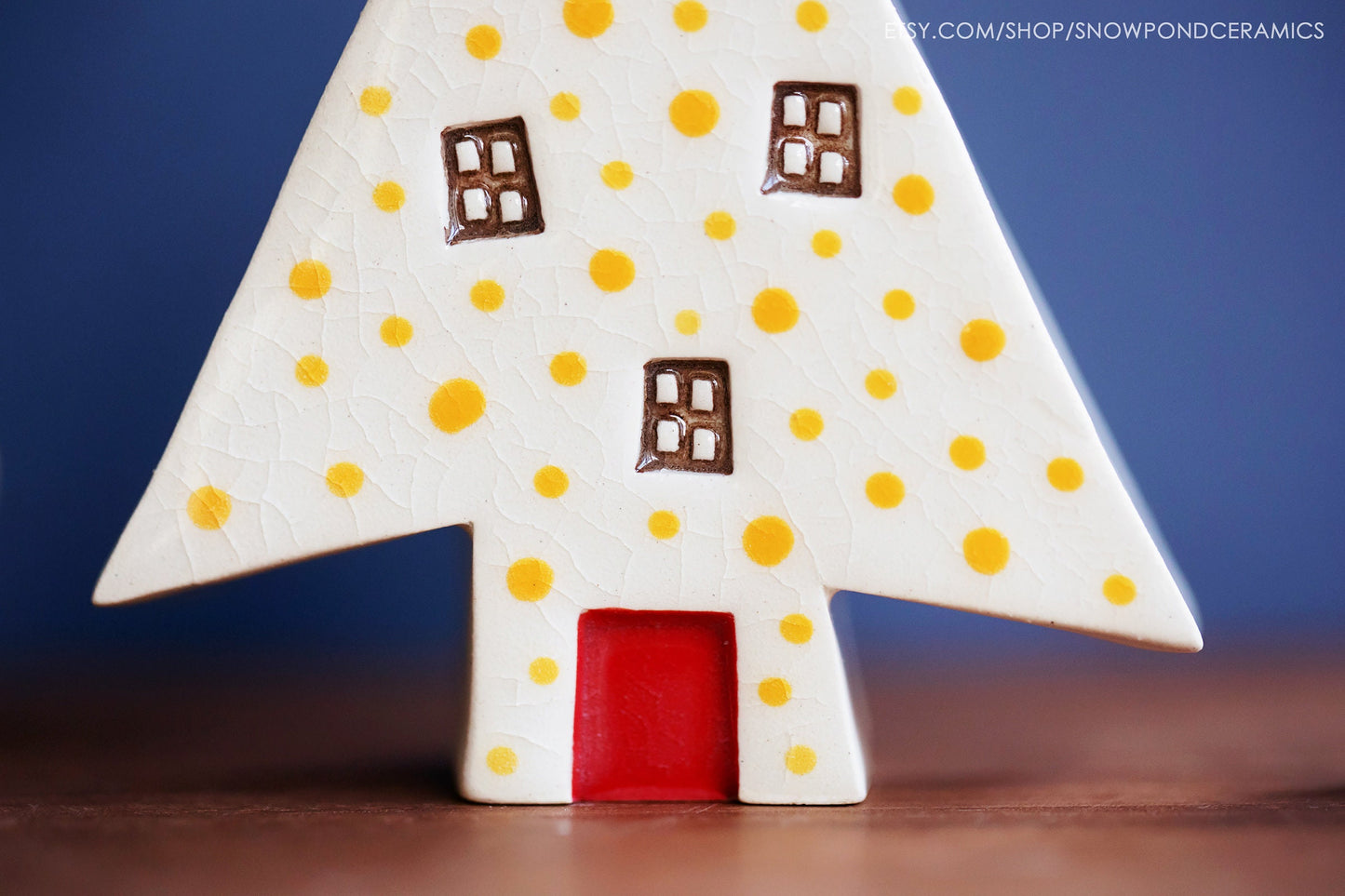 Ceramic Christmas Tree / Treehouses with Polka Dot Lights, Stars, Windows
