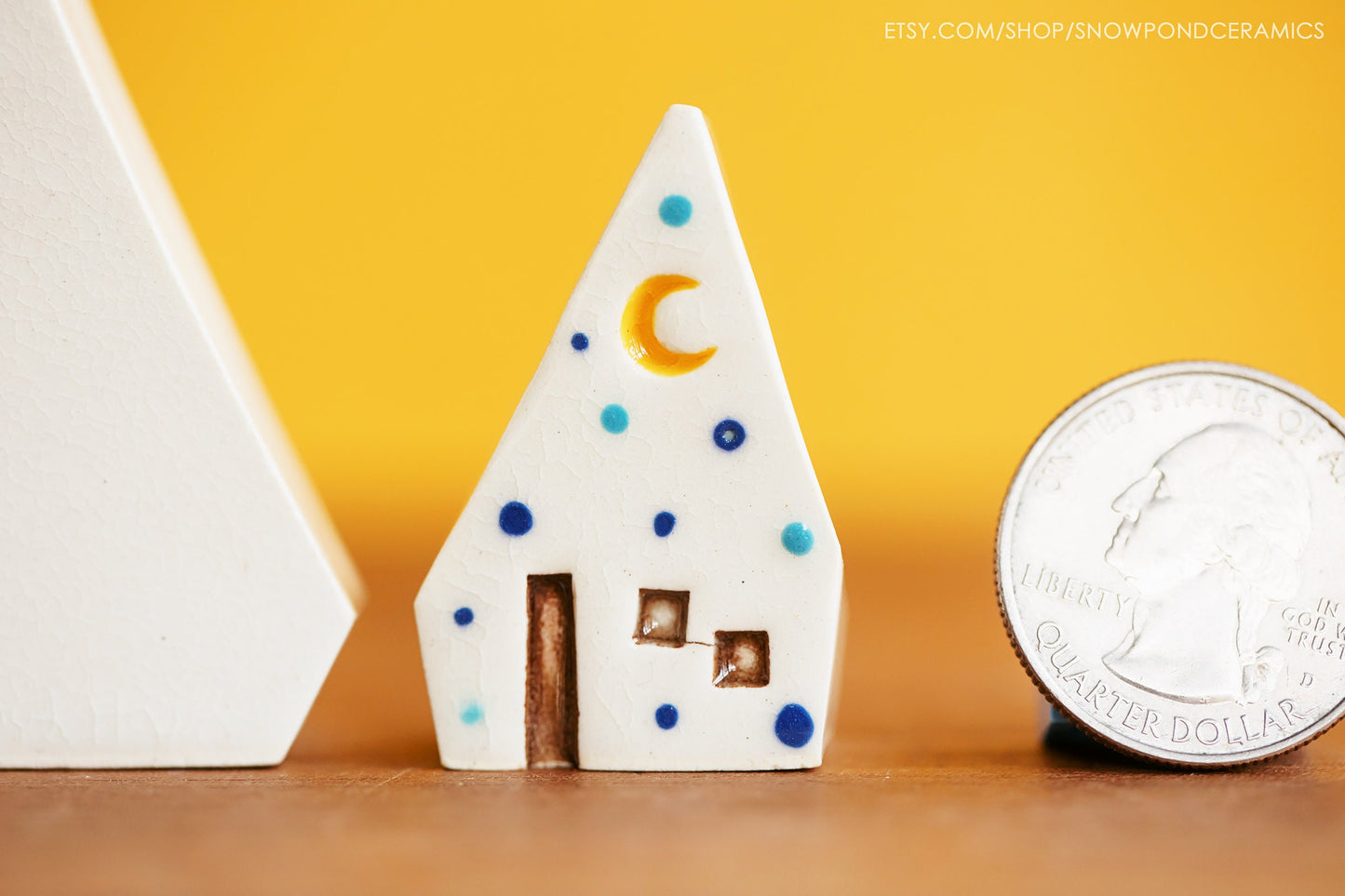 Tiny Ceramic Holiday Village with Tree Card Holder - Rainbow Polka Dot Minimalist Holiday Decor
