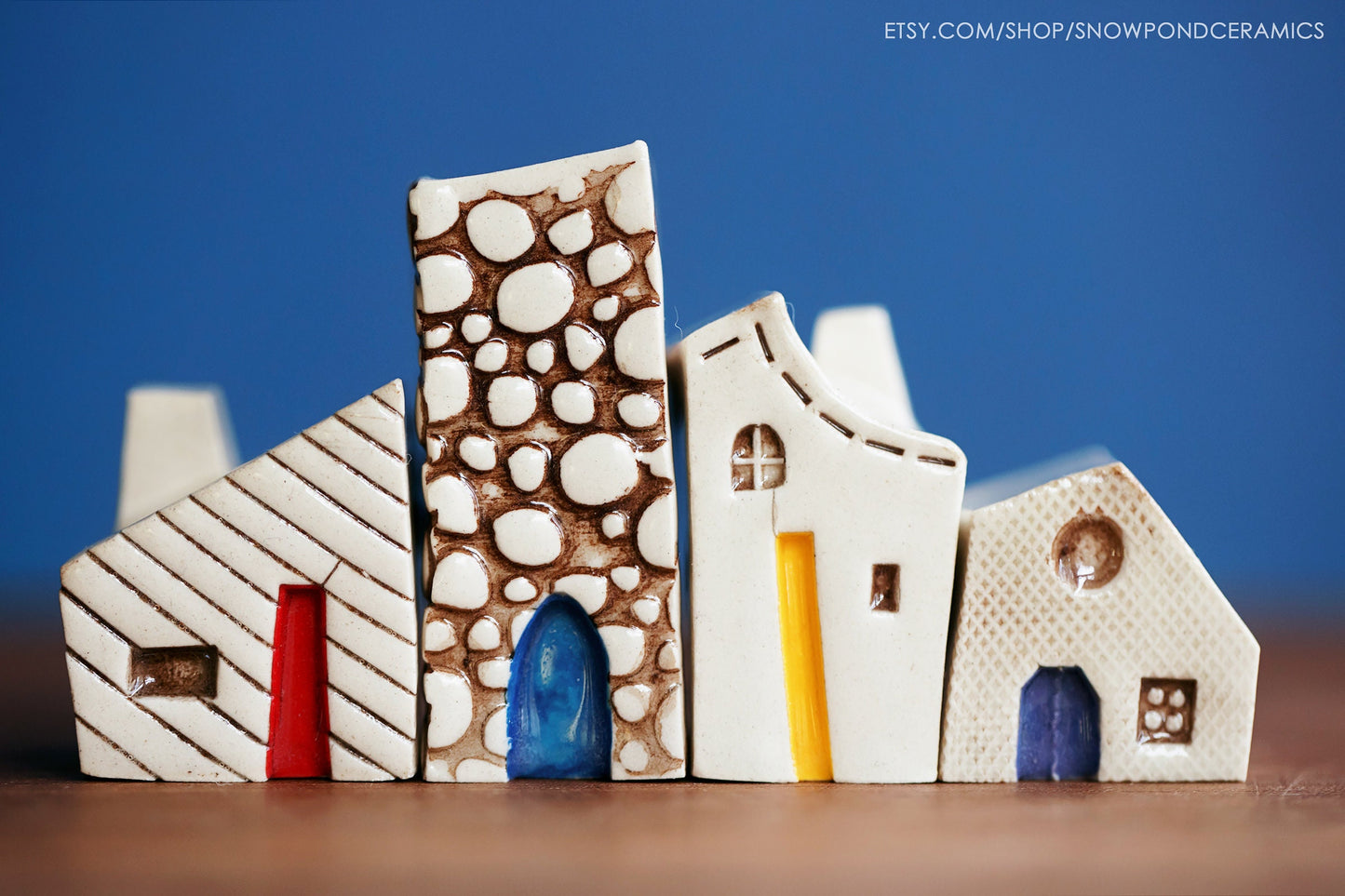 Small Whimsical Ceramic Houses - Old World Village with Cobblestone Miniature Bungalow