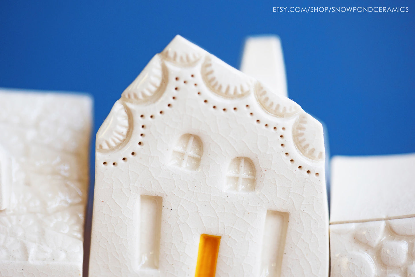 Modern White Miniature Ceramic Houses - Unique Handmade Gift - Sun and Moon