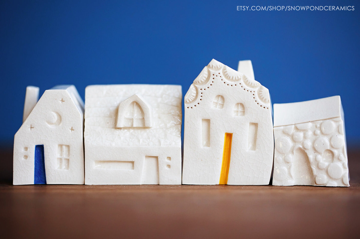 Modern White Miniature Ceramic Houses - Unique Handmade Gift - Sun and Moon