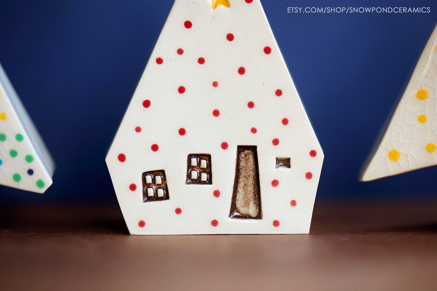 Ceramic Christmas Tree / Treehouses with Polka Dot Lights, Stars, Windows