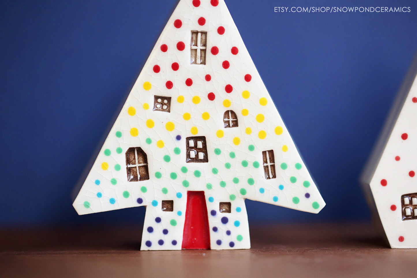 Ceramic Christmas Tree / Treehouses with Polka Dot Lights, Stars, Windows