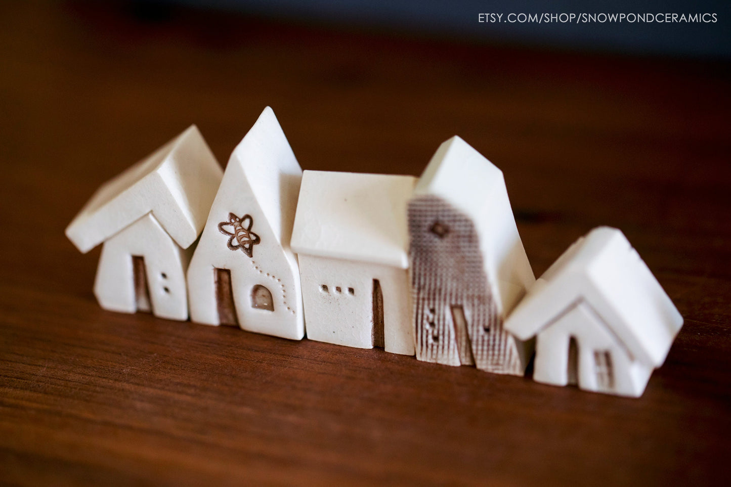 Whimsical Miniature Ceramic Houses with Bee - Waldorf Teacher Gift - Montessori Toy