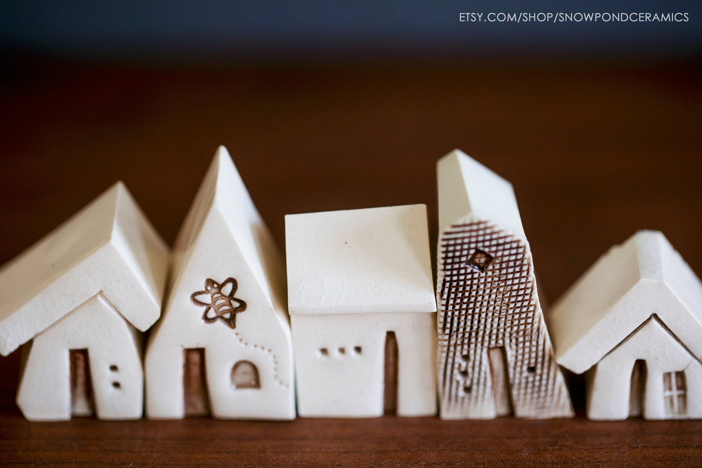 Whimsical Miniature Ceramic Houses with Bee - Waldorf Teacher Gift - Montessori Toy