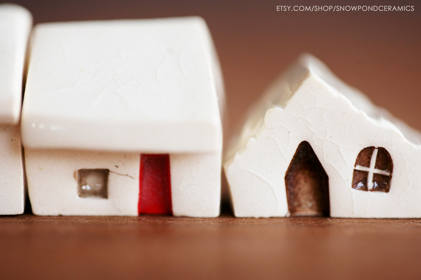 Whimsical Ceramic Village with Heart and Butterfly Houses - Miniature White Houses Gift
