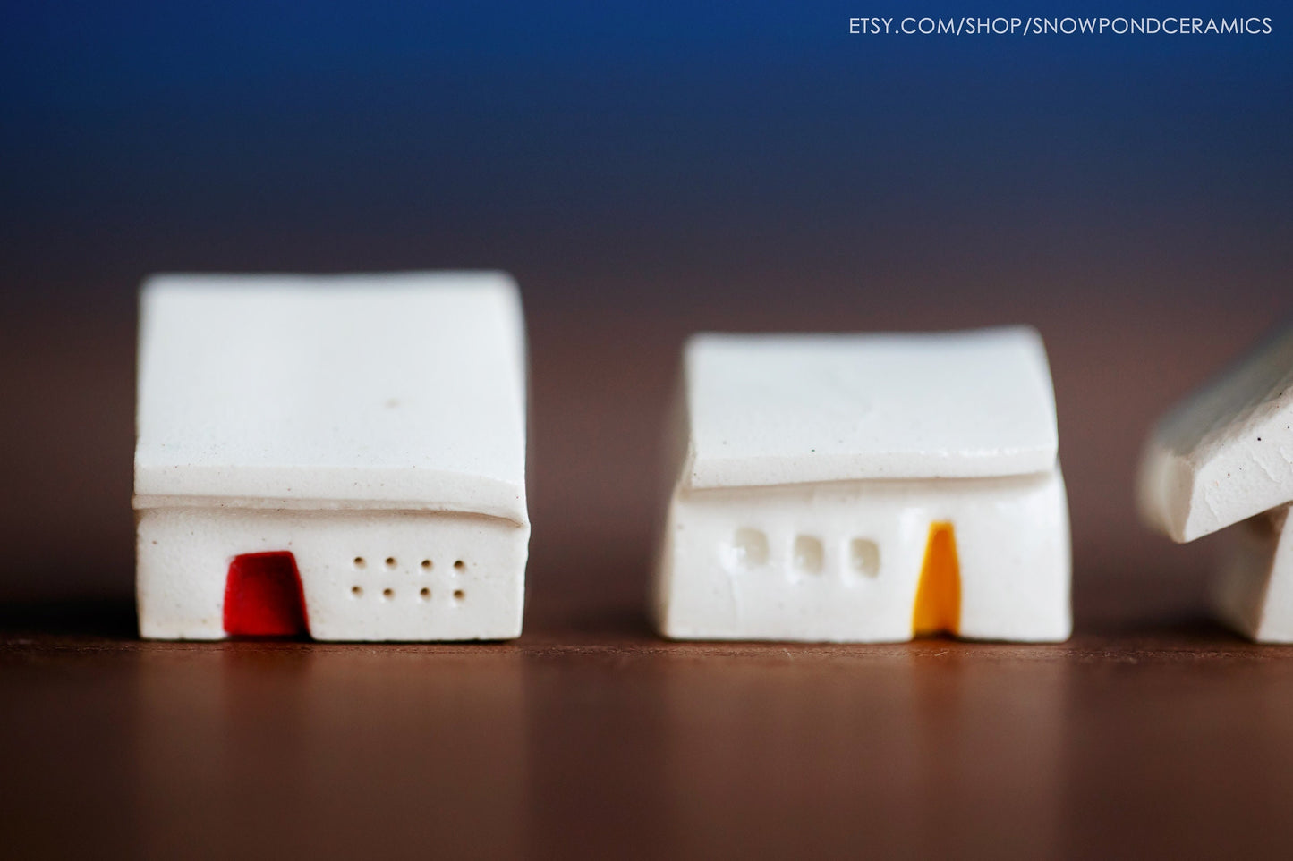 Teeny Tiny Ceramic Village of Miniature White Ceramic Houses - Little Get Well / Mini Birthday Gift Idea for Minimalist