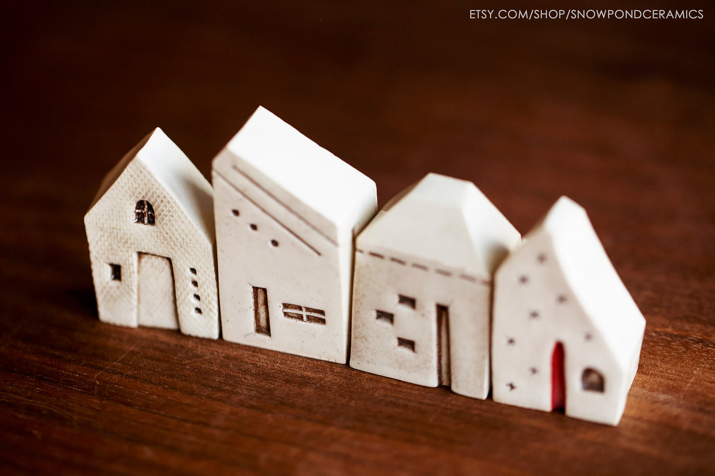 Tiny Art - Miniature Ceramic Houses with Stitch Lines - Housewarming Gift / Unique Birthday Present