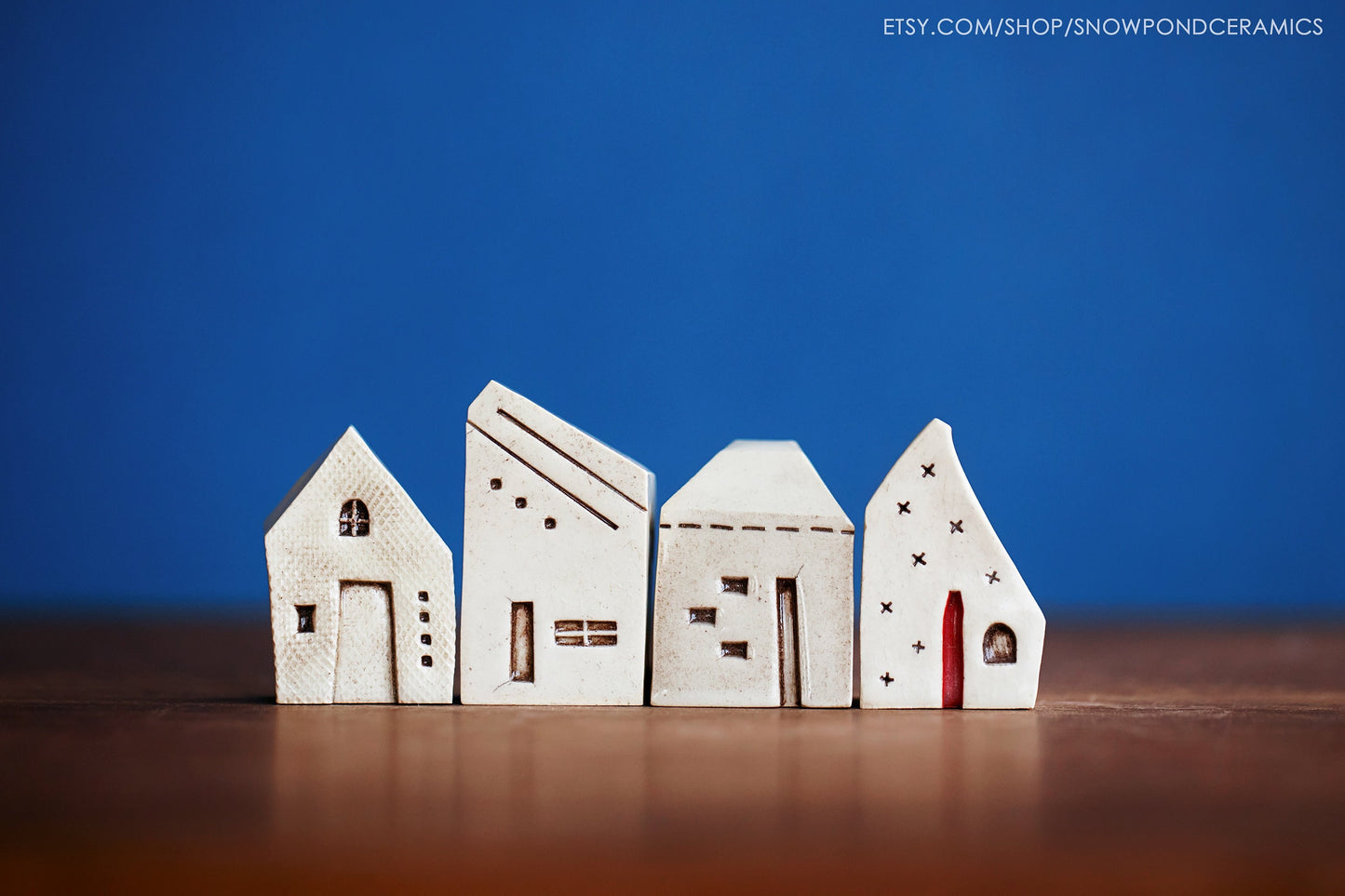 Tiny Art - Miniature Ceramic Houses with Stitch Lines - Housewarming Gift / Unique Birthday Present