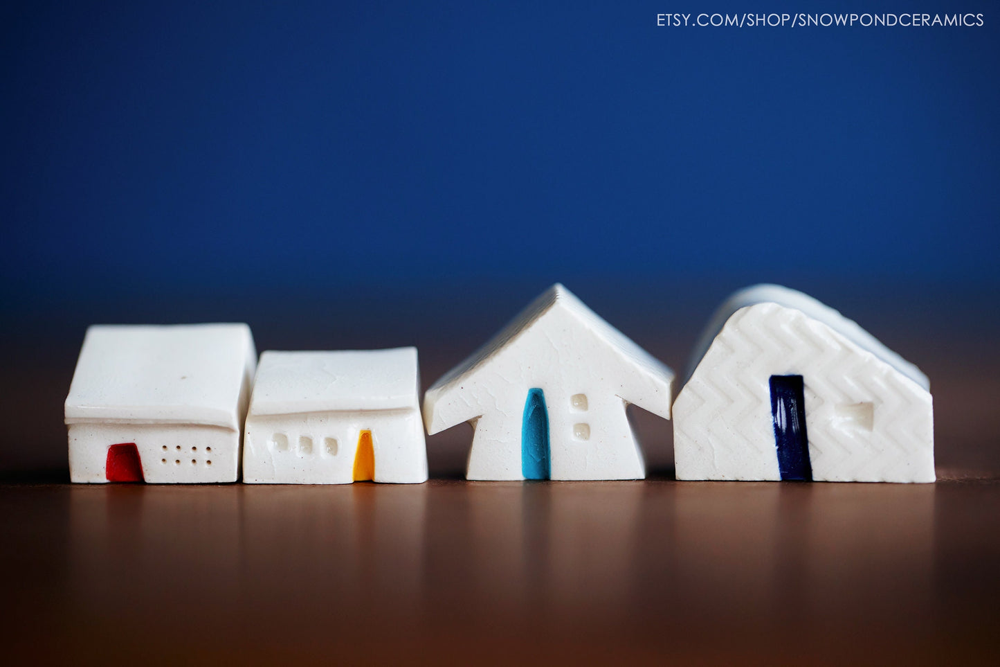 Teeny Tiny Ceramic Village of Miniature White Ceramic Houses - Little Get Well / Mini Birthday Gift Idea for Minimalist