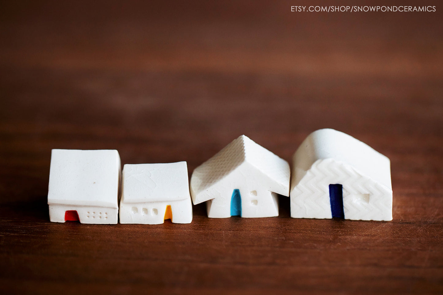 Teeny Tiny Ceramic Village of Miniature White Ceramic Houses - Little Get Well / Mini Birthday Gift Idea for Minimalist