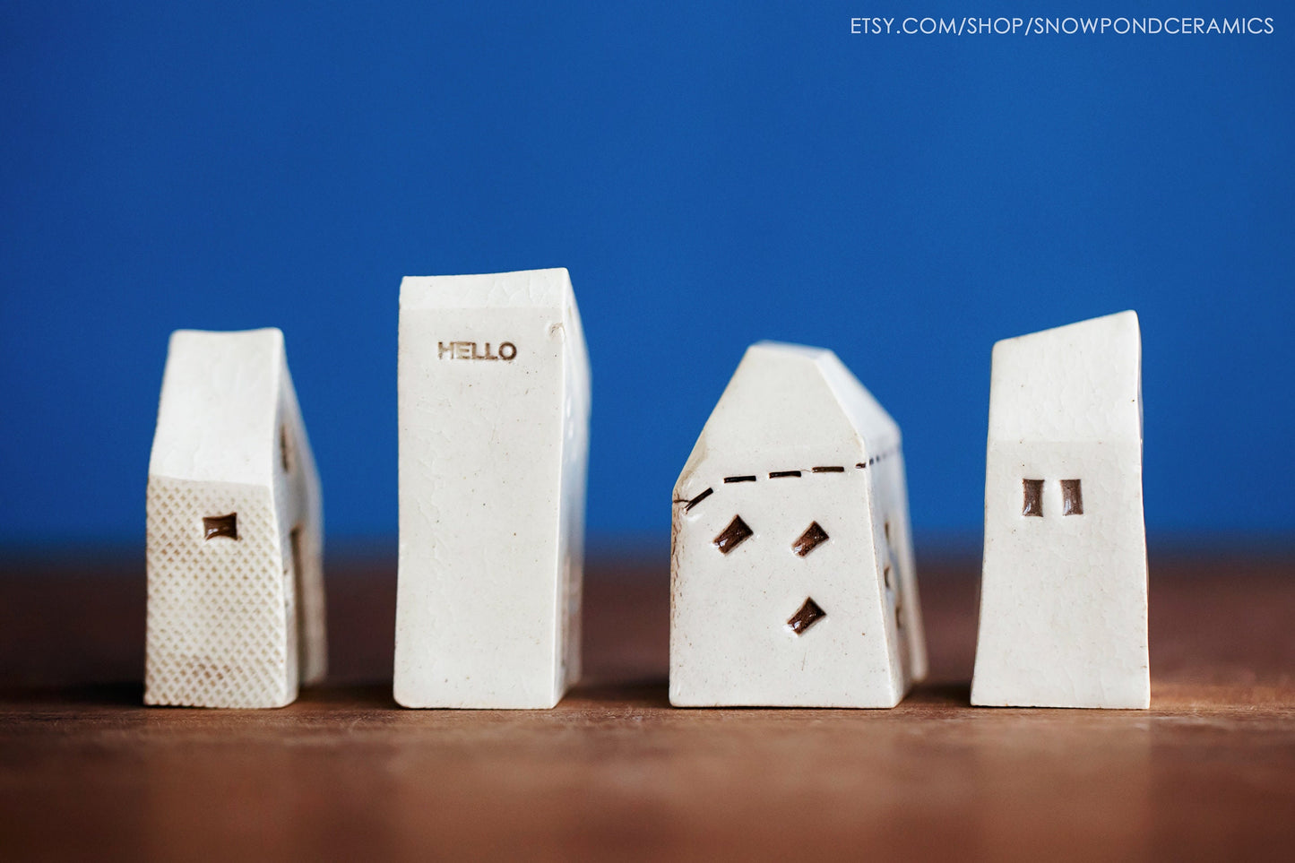 Tiny Art - Miniature Ceramic Houses with Stitch Lines - Housewarming Gift / Unique Birthday Present