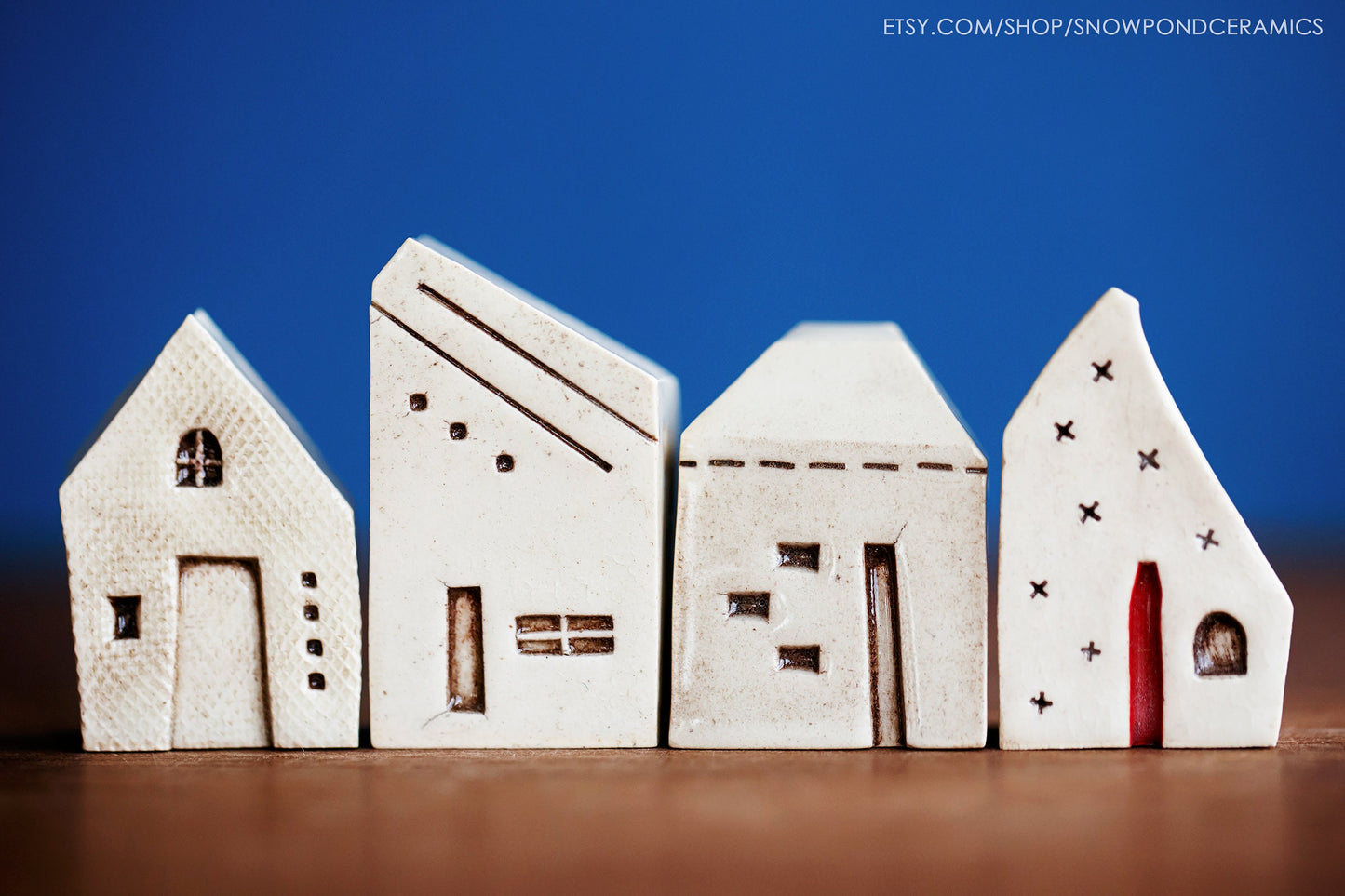 Tiny Art - Miniature Ceramic Houses with Stitch Lines - Housewarming Gift / Unique Birthday Present