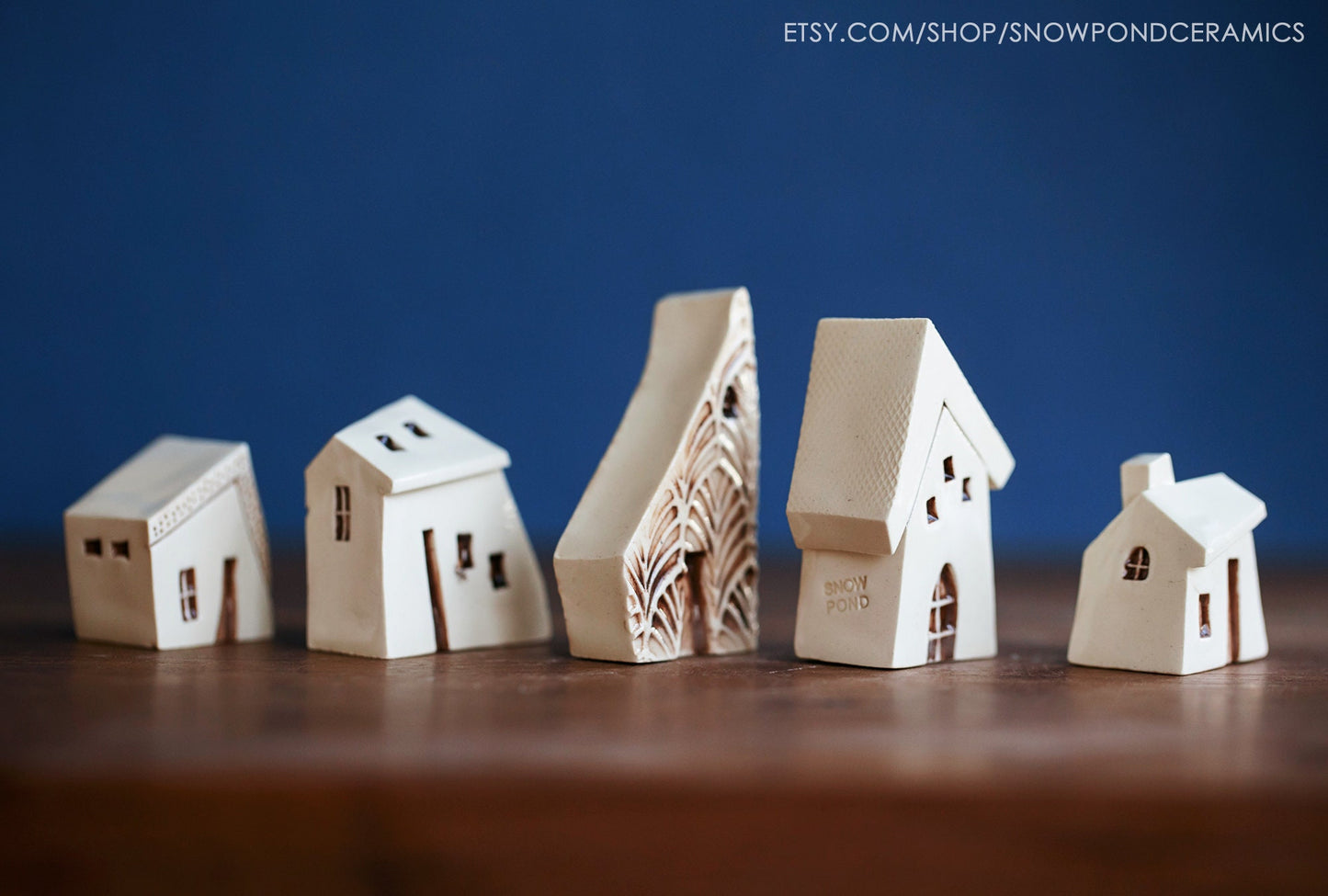 Ceramic Old World Miniature Village of Houses - Hygge Style, Ski Cabin - Unique Handmade Birthday Gift Idea