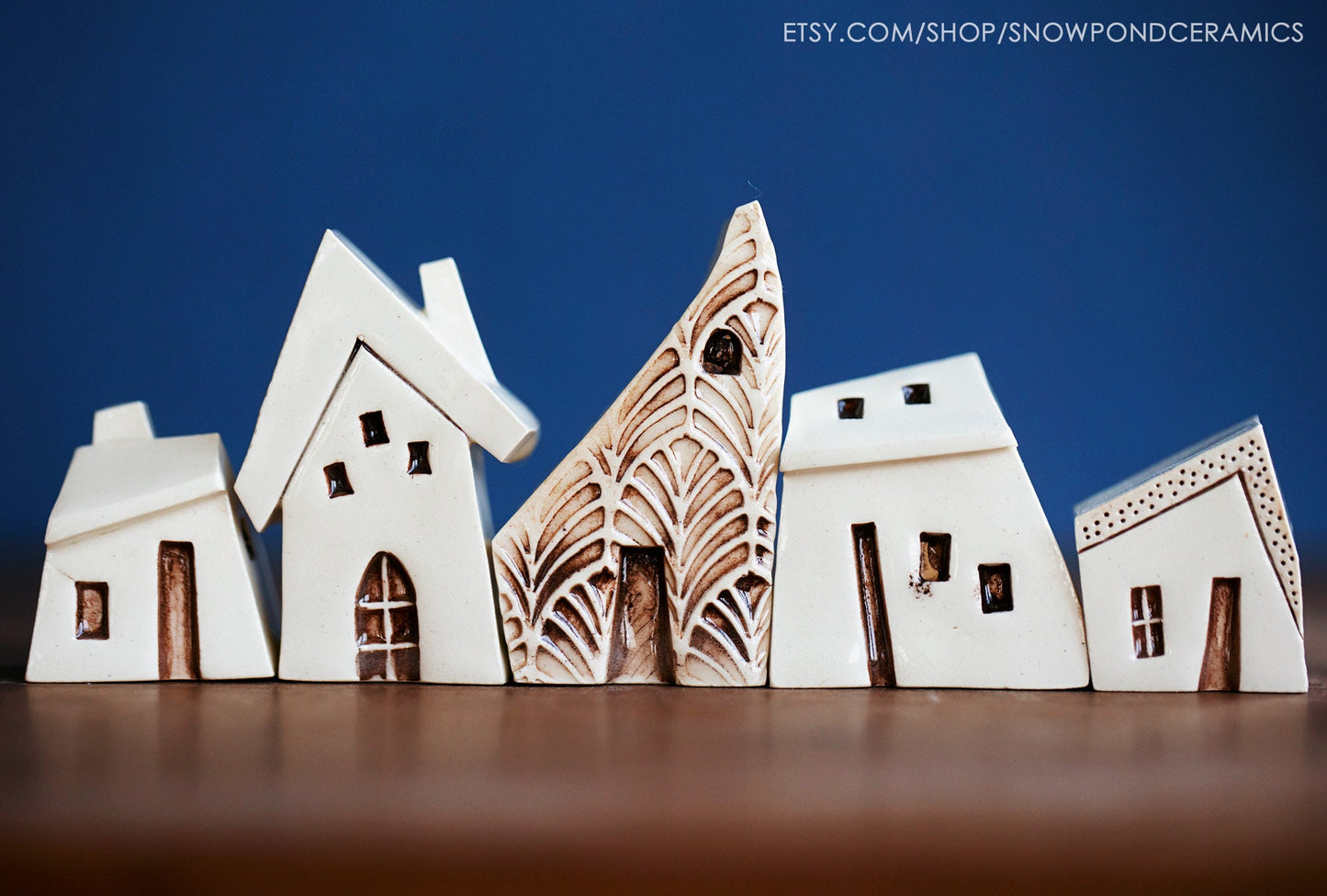 Ceramic Old World Miniature Village of Houses - Hygge Style, Ski Cabin - Unique Handmade Birthday Gift Idea