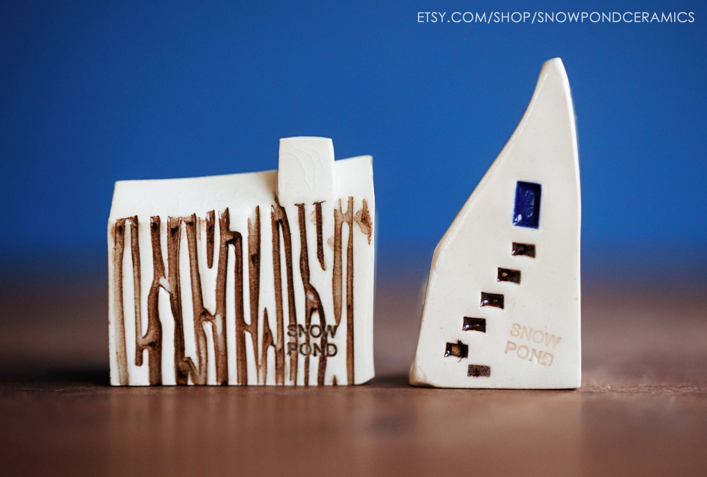 Small Whimsical Ceramic Houses with Sunshine - Nature / Cabin Gift