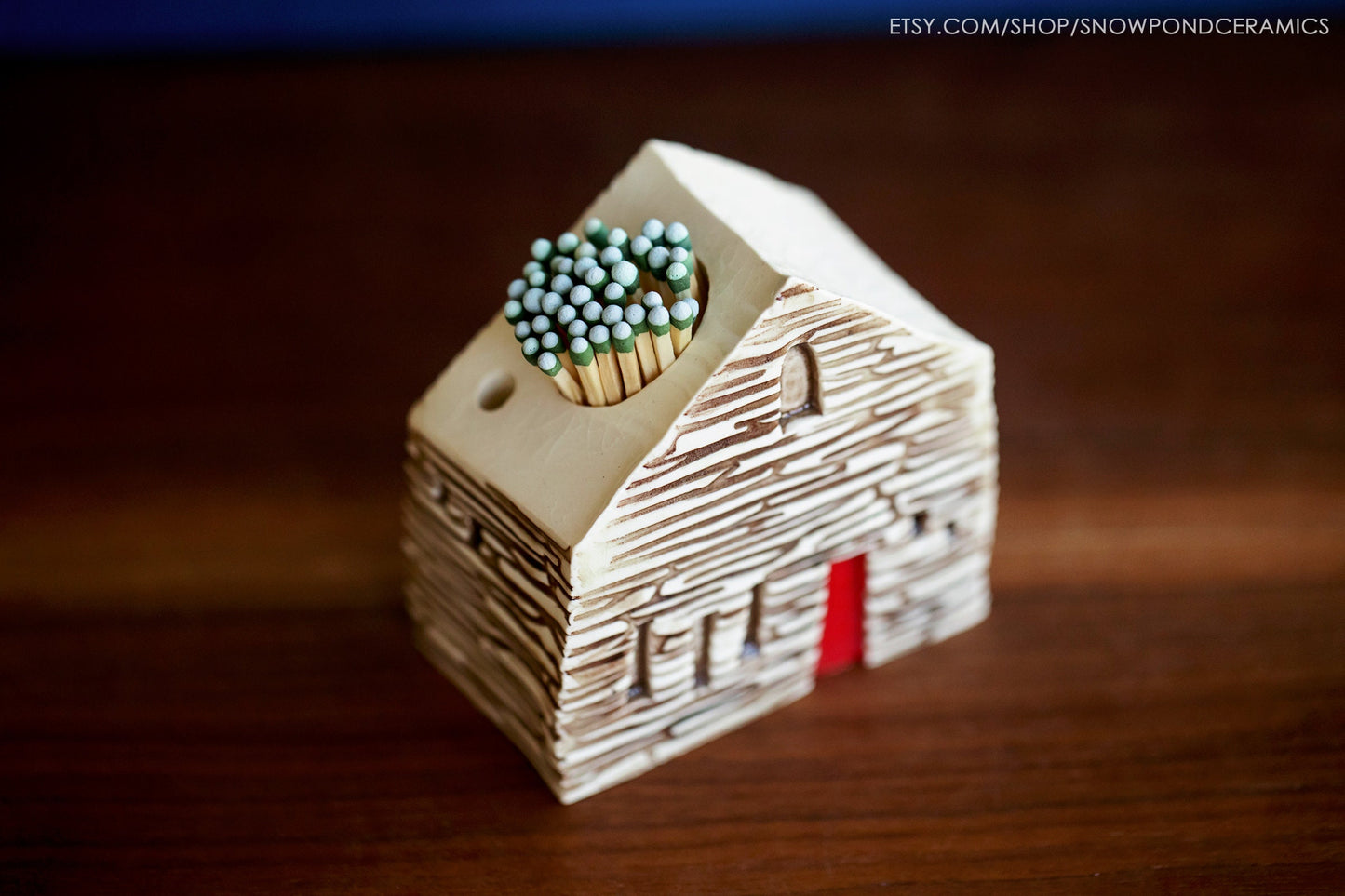 Modern Whimsical Ceramic House Match Striker - Mantle Decor / Cabin Gift
