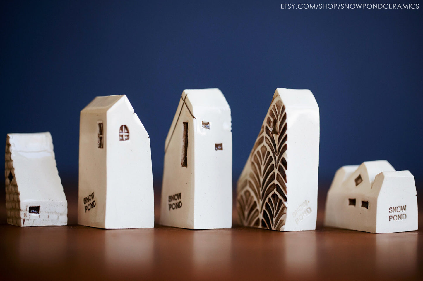 Miniature Ceramic Houses with Red Heart - Handmade Rainbow Village
