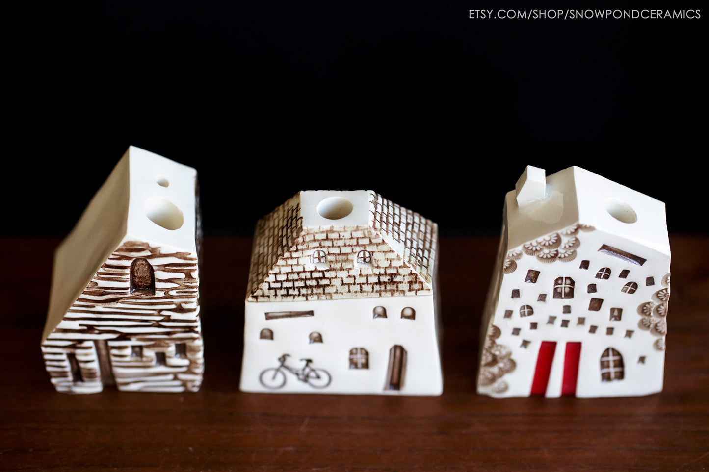 Small Fairy Ceramic Houses - Bud Vase / Pen Holder with Log Cabin Texture - Teacher Gift Idea