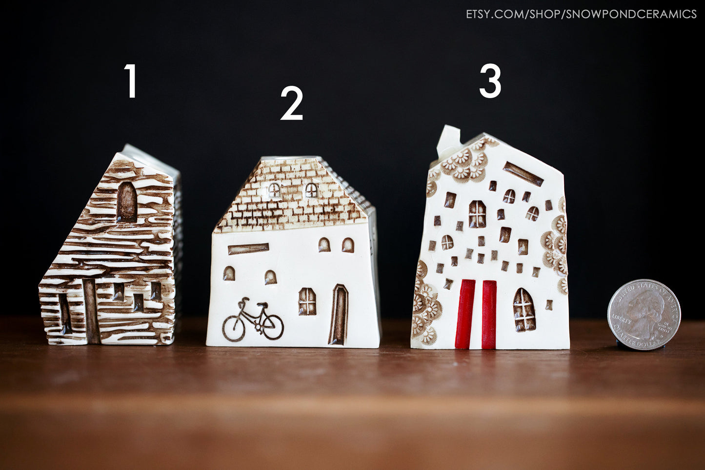 Small Fairy Ceramic Houses - Bud Vase / Pen Holder with Log Cabin Texture - Teacher Gift Idea