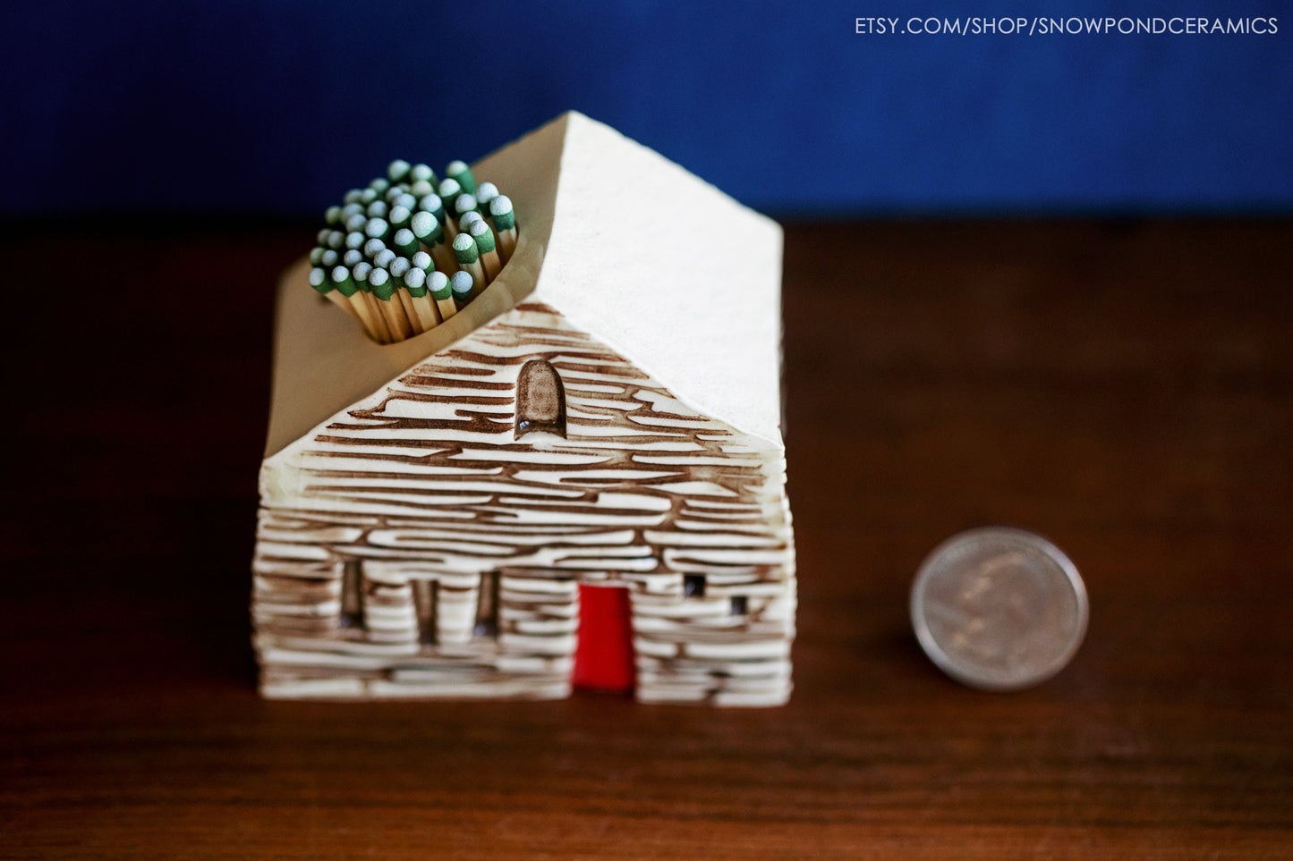 Modern Whimsical Ceramic House Match Striker - Mantle Decor / Cabin Gift