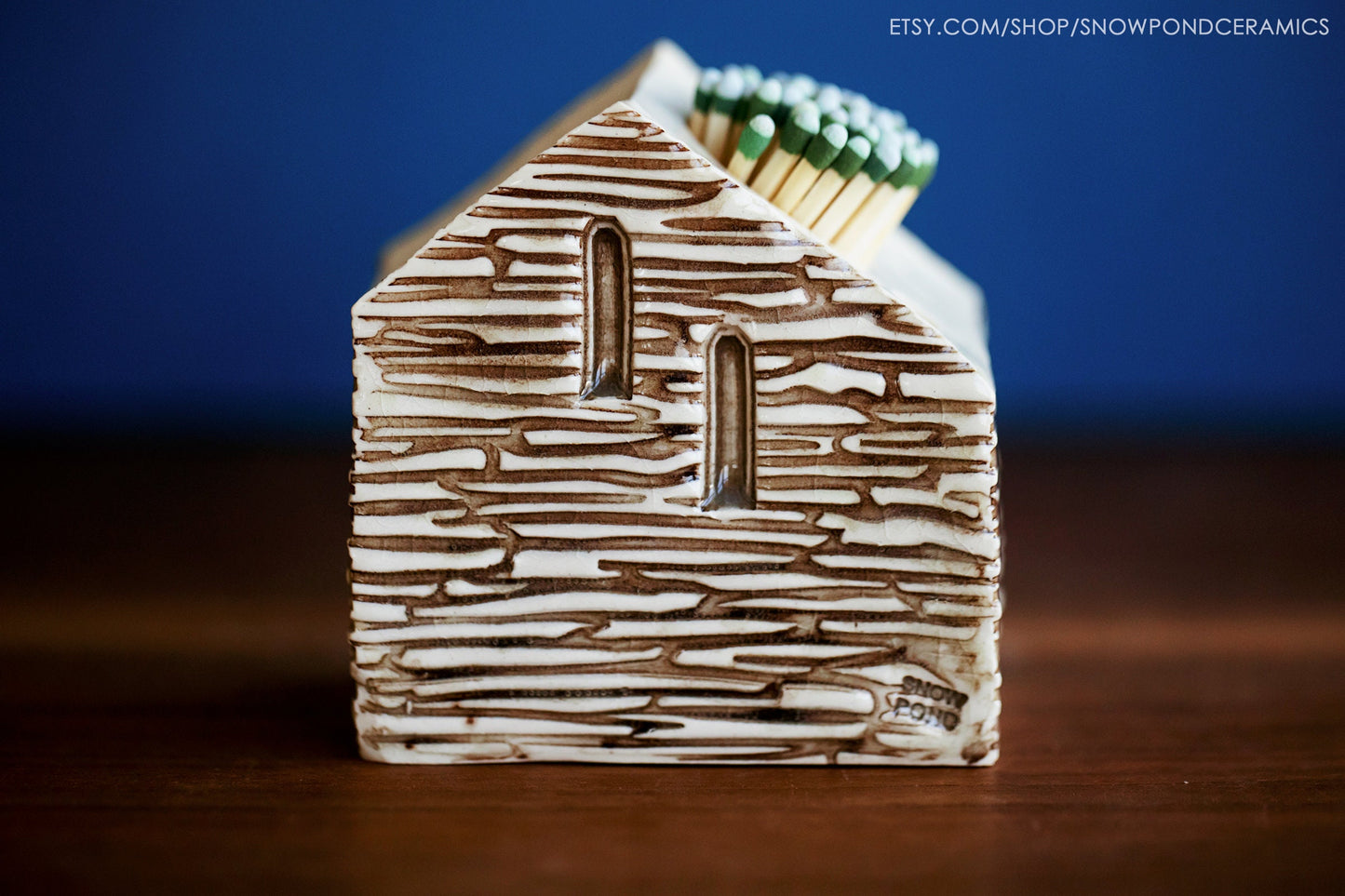 Modern Whimsical Ceramic House Match Striker - Mantle Decor / Cabin Gift