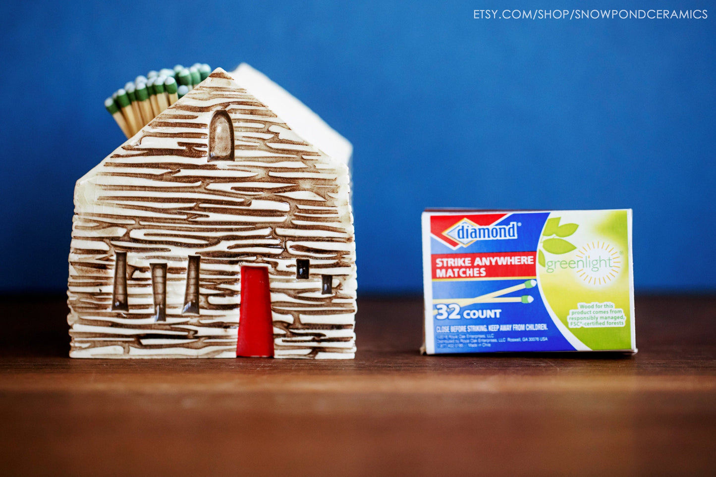 Modern Whimsical Ceramic House Match Striker - Mantle Decor / Cabin Gift