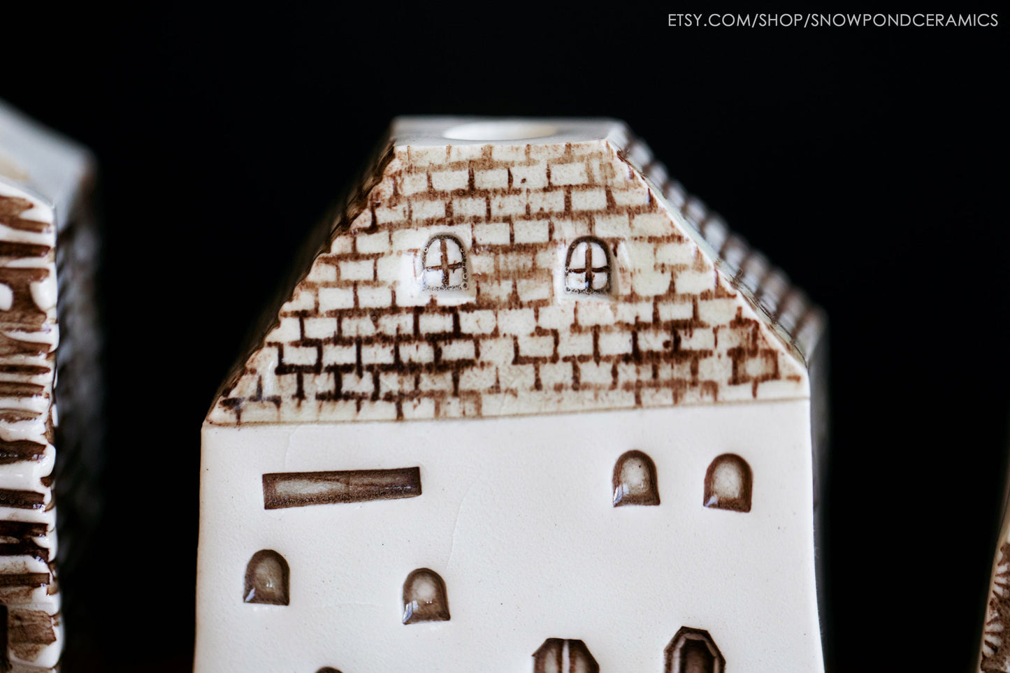 Small Fairy Ceramic Houses - Bud Vase / Pen Holder with Log Cabin Texture - Teacher Gift Idea