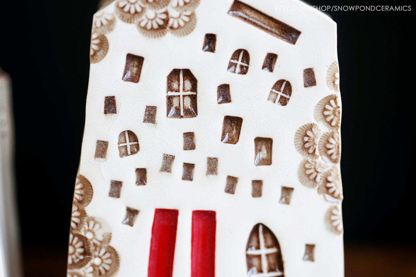 Small Fairy Ceramic Houses - Bud Vase / Pen Holder with Log Cabin Texture - Teacher Gift Idea