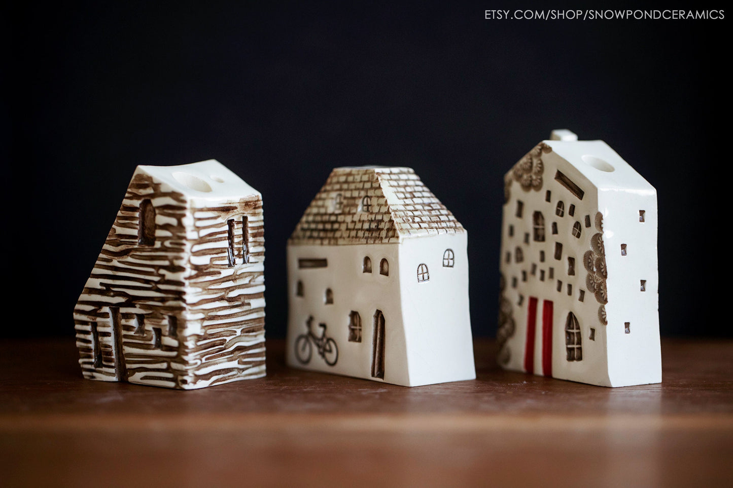 Small Fairy Ceramic Houses - Bud Vase / Pen Holder with Log Cabin Texture - Teacher Gift Idea