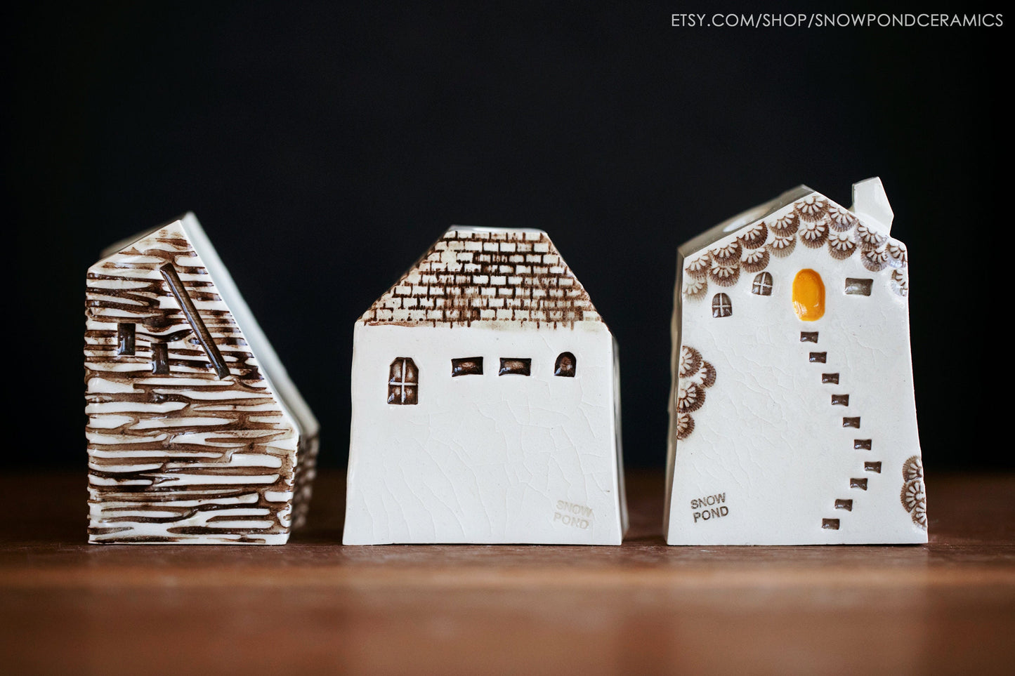 Small Fairy Ceramic Houses - Bud Vase / Pen Holder with Log Cabin Texture - Teacher Gift Idea