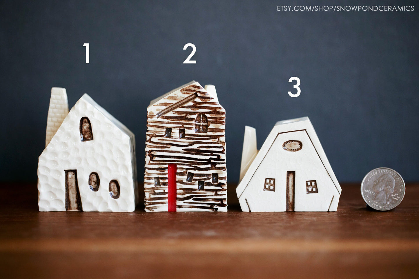 Small Log Cabin Ceramic Houses - Bud Vase / Reed Oil Diffuser Wood Texture - Teacher Gift Idea