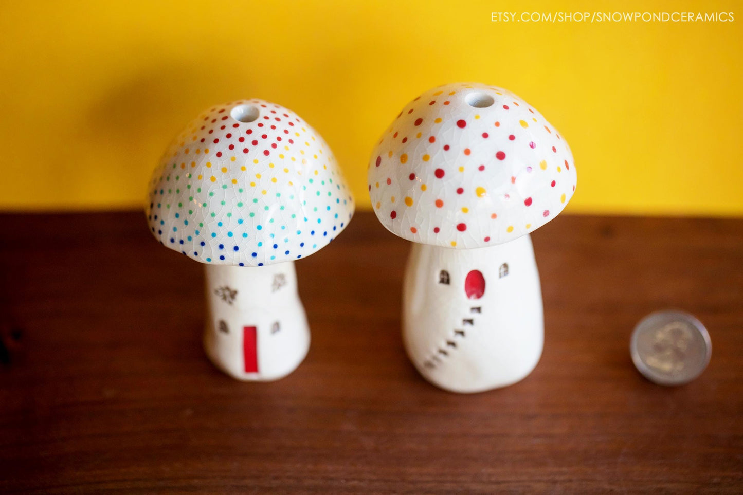 White Ceramic Mushroom Pipe House - Incognito Smoking - Glass Glaze with Rainbow Dots