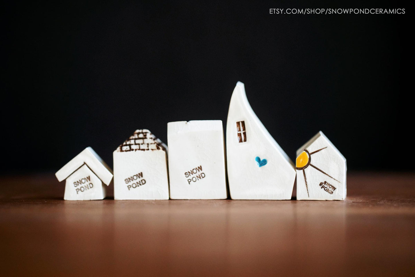 Small Whimsical Ceramic Houses with Dragonfly, Sunshine, Heart - Montessori Natural Pretend Play Toy