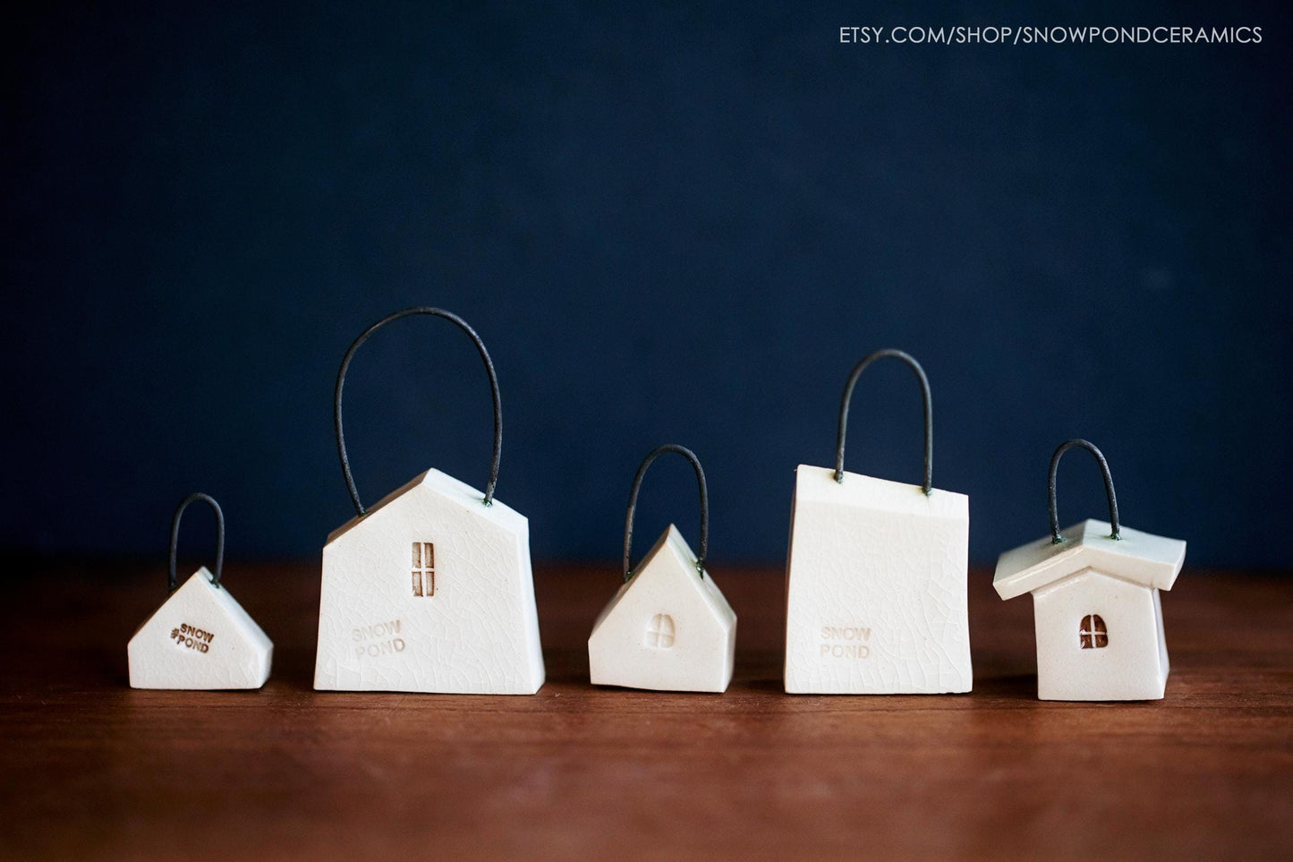 Tiny Ceramic Hanging House Christmas Ornaments - Unique Holiday or Birthday Gift - Hearts, Owl, Dots