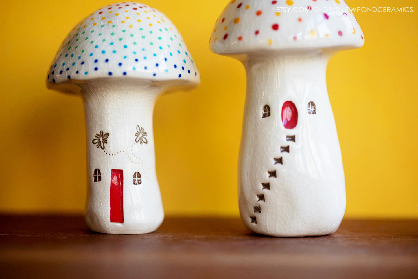 White Ceramic Mushroom Pipe House - Incognito Smoking - Glass Glaze with Rainbow Dots