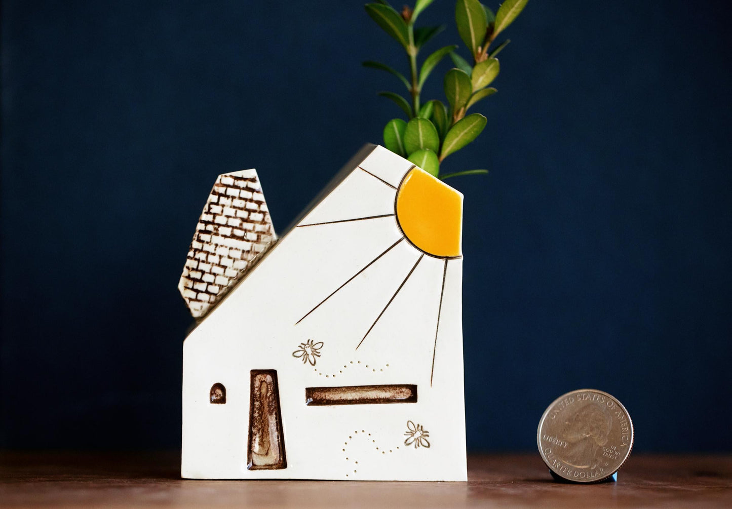 Ceramic Sunshine Bud Vase House with Dragonflies