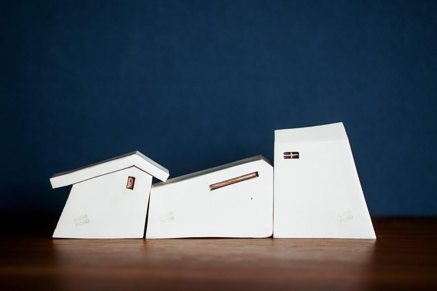 Modern Mid Century Miniature White Ceramic Houses with Rainbow Dots