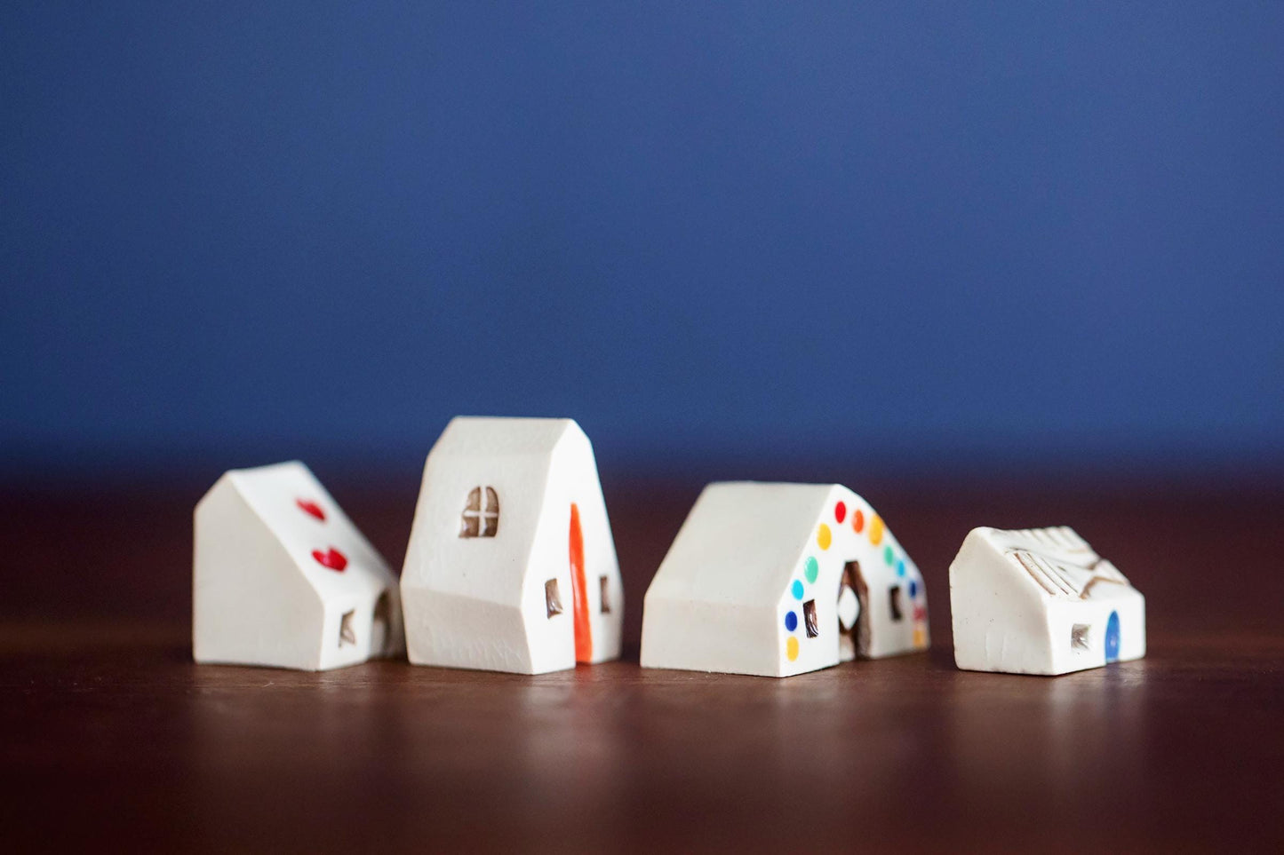 Four Tiny Ceramic Houses - Host Gift with Colorful Details